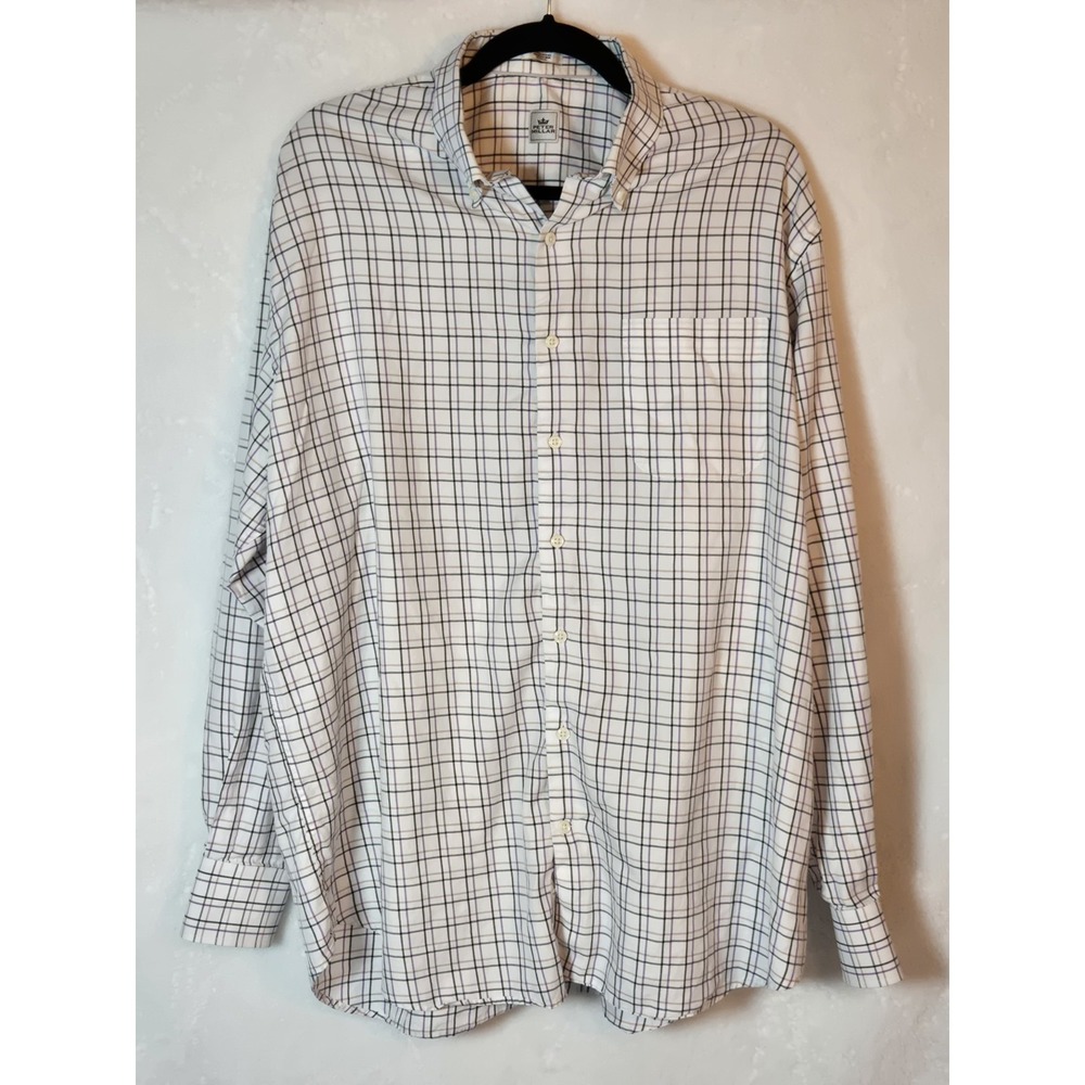 Peter Millar Performance Shirt Mens XL White Plaid Check Stretch Button‎ Down